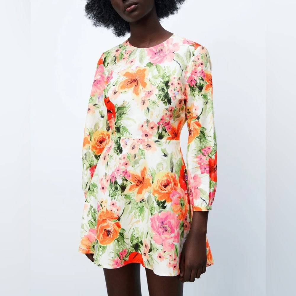 Zara floral print linen dress with open back size S never worn